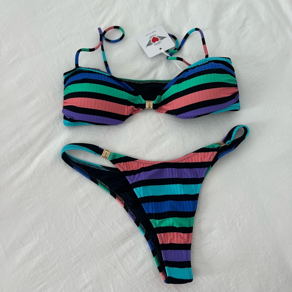 Striped Multicolor Bikini Set NWT - Picture 2 of 5